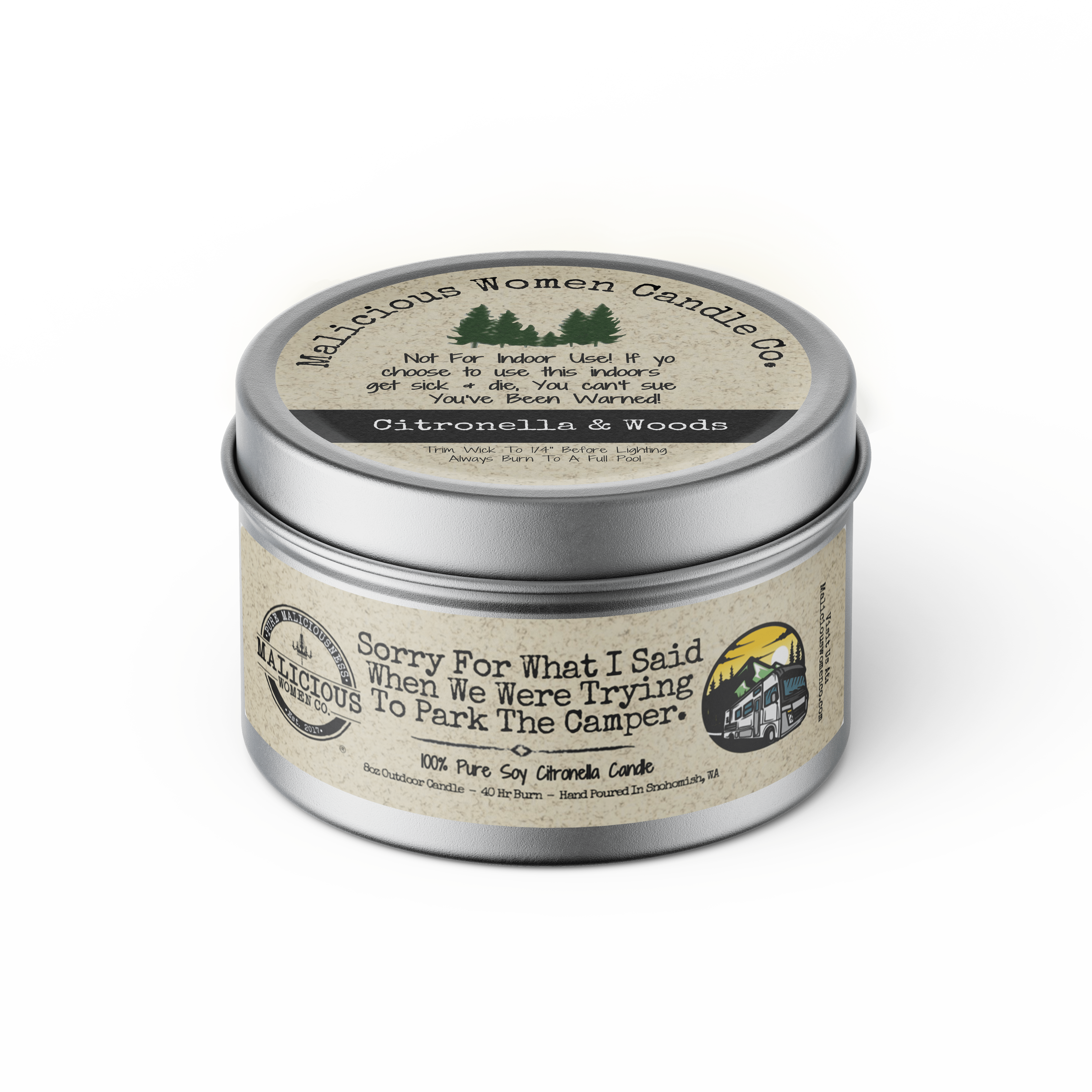 Sorry For What I Said When We Were Trying To Park The Camper - Outdoor Citronella Candle - Select Your Scent - Malicious Women Co. - Summer Candle